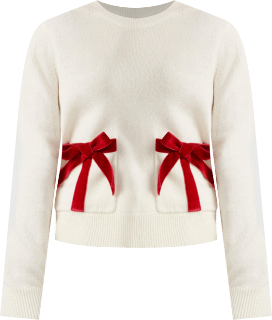 Women's Wool-Cashmere Velvet Bow Sweater