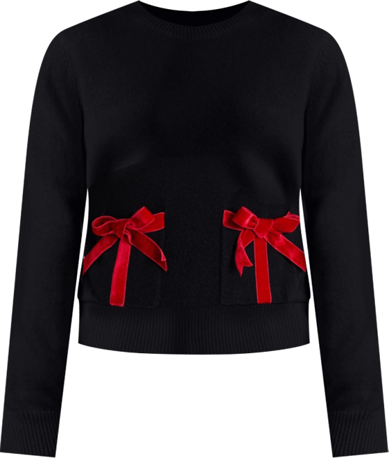 Women's Wool-Cashmere Velvet Bow Sweater