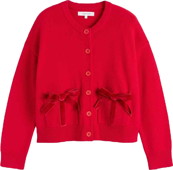 Women's Wool-Cashmere Velvet Bow Cardigan