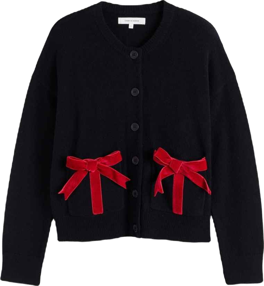 Women's Wool-Cashmere Velvet Bow Cardigan