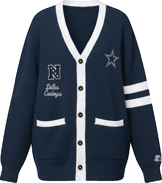 Women's Navy Dallas Cowboys Back Shot Button-Up Cardigan Sweater