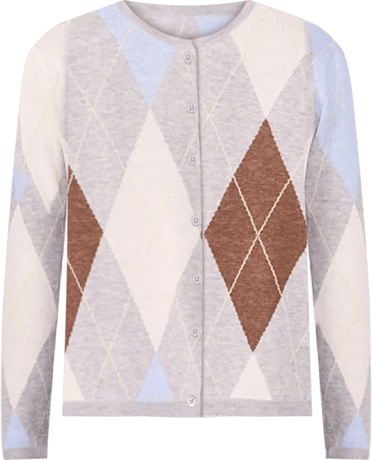 Women's Argyle Long-Sleeve Cardigan Sweater