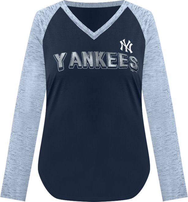 Women's Navy New York Yankees Top Dog Raglan Long Sleeve V-Neck T-Shirt