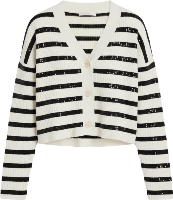 Women's Striped Cropped Long-Sleeve Cardigan Sweater