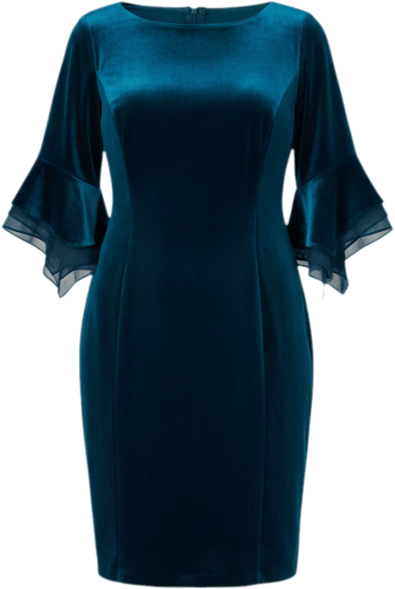 Plus Size Velvet Bell Sleeve Short Dress