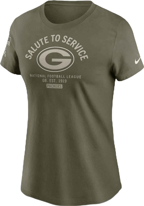 Women's Olive Green Bay Packers 2025 Salute to Service Sideline T-Shirt
