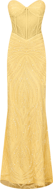 Women's Beaded Corset Prom Dress with Slit