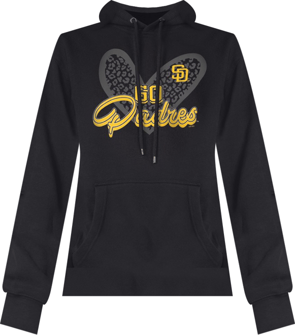 Women's Black San Diego Padres Leopard Heart Pullover Hoodie