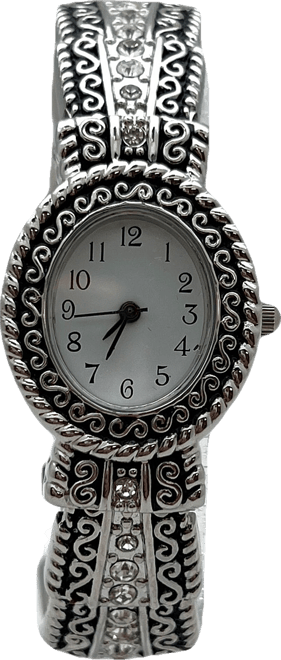 Silver New Elegant Textured Bangle Women Watch