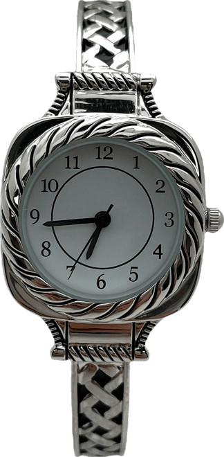 Detailed Elegant Metal Cuff Women Watch, Silver