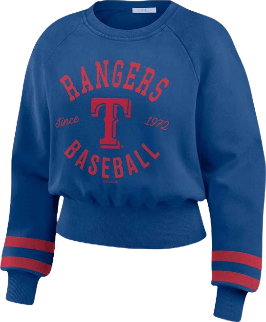 Women's Royal Texas Rangers Vintage Washed Cropped Pullover Sweatshirt