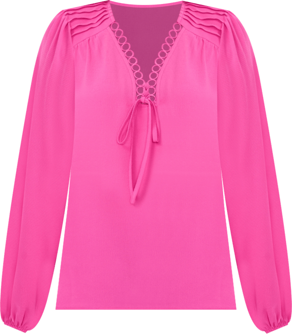 Women's Circular Trim Pin-Tuck Long Sleeve Blouse