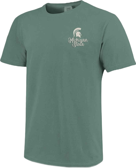 Women's Green Michigan State Spartans Comfort Colors Campus Scene Drawing Script T-Shirt