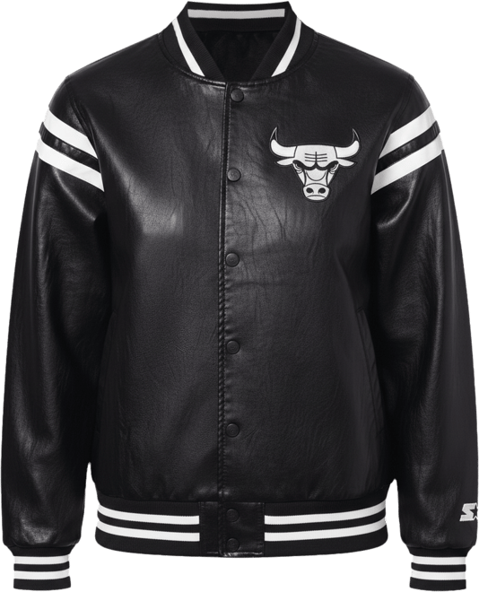 Women's Black Chicago Bulls High Heat Leather Varsity Full-Snap Jacket