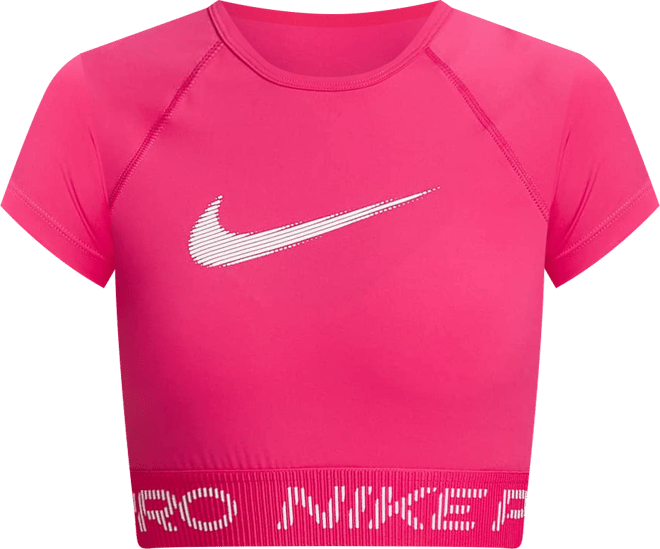 Nike Pro เสื้อมีกราฟิกเอวลอยแขนสั้นผู้หญิง Dri-FIT