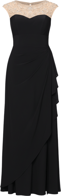 Women's Illusion Neck Cascade Detail Dress