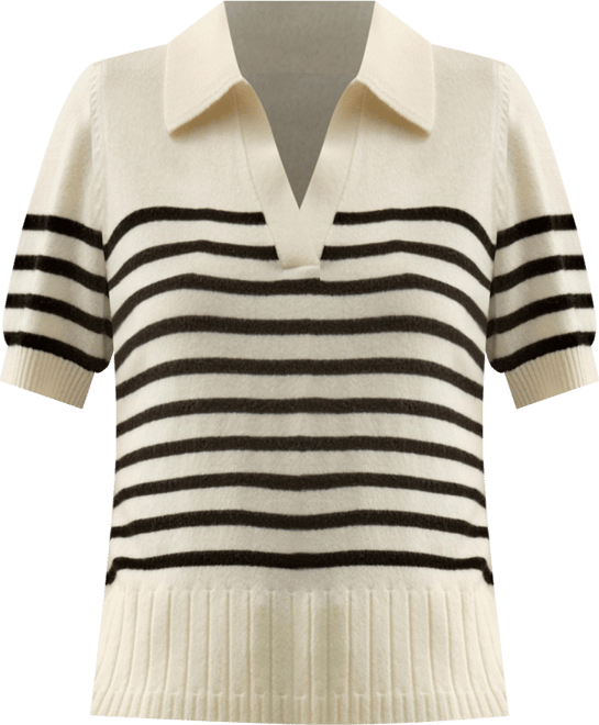 Women's Striped Cashmere Polo Sweater