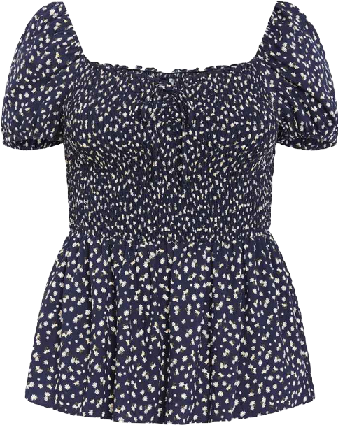 Plus Size Azure Shirred Print Top