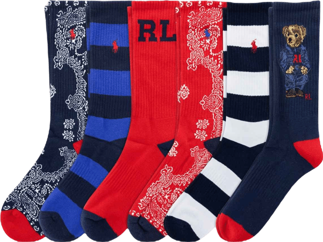 Men's 6-Pack Bandana Bear Crew Socks