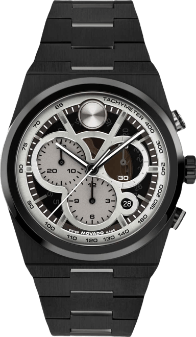 Men's Bold Quest Swiss Quartz Chrono Ionic Plated Black Steel Watch, 40mm