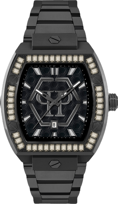 Men's Black Stainless Steel Watch, 44mm