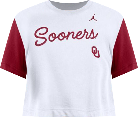 Women's White/Crimson Oklahoma Sooners Color-Block Script Dri-fit Cropped T-Shirt