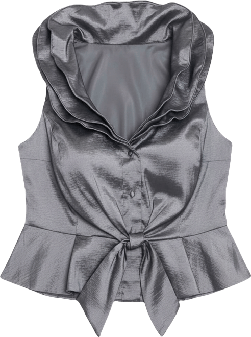 Plus Size Sleeveless Knot-Front Taffeta Top