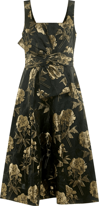 Women's Square Neck Jacquard Midi Dress with Bow