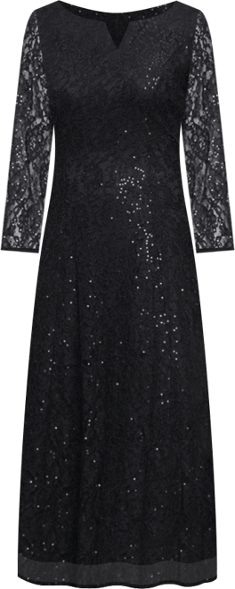 Women's Sweetheart Neck Tea Length Sequin Lace Dress