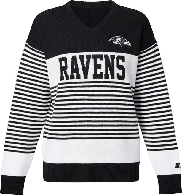 Women's Black Baltimore Ravens No Huddle Striped V-Neck Sweater