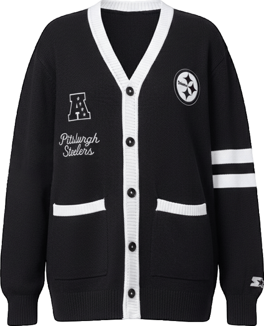 Women's Black Pittsburgh Steelers Back Shot Button-Up Cardigan Sweater