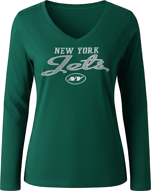 Women's Green New York Jets Post Season Long Sleeve V-Neck T-Shirt