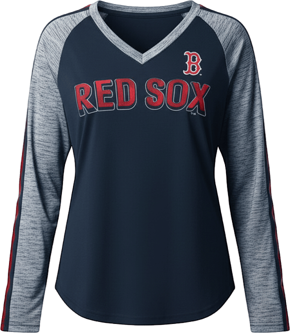 Women's Navy Boston Red Sox Top Dog Raglan Long Sleeve V-Neck T-Shirt