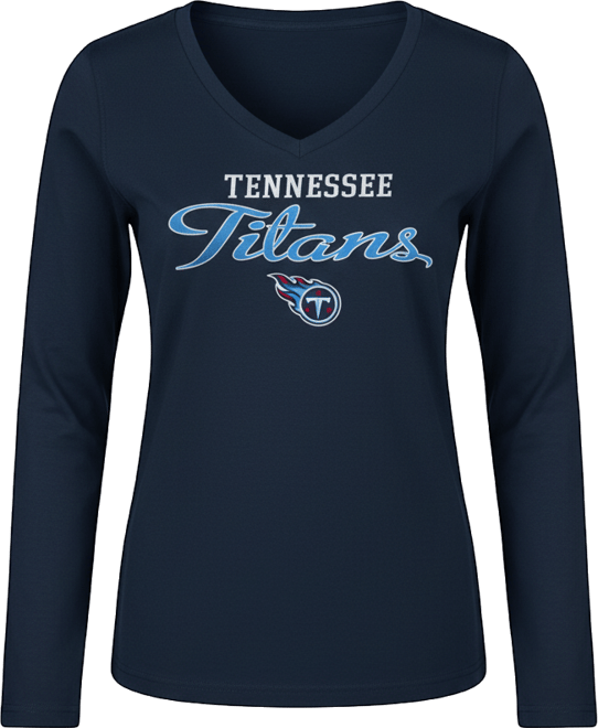 Women's Navy Tennessee Titans Post Season Long Sleeve V-Neck T-Shirt
