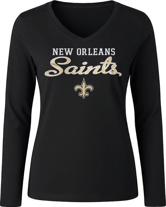 Women's Black New Orleans Saints Post Season Long Sleeve V-Neck T-Shirt