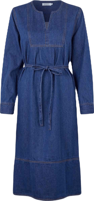 Women's Long Sleeve V-Neck Denim Midi Dress