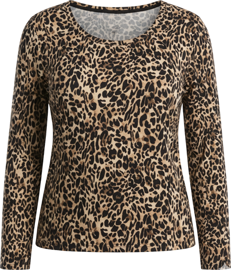 Women's Plus Size Animal Print Chain Neck Detail Long Sleeve Top