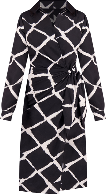 Women's Collar Printed Side Tie Midi Dress