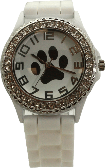 White Every Day Silicone Paw and Rhinestones Colorful Women Watch