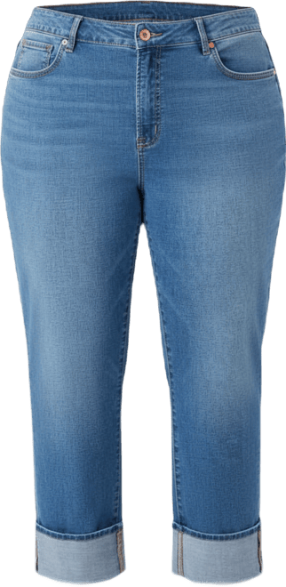 Plus Size Vintage Straight Cuffed Jeans