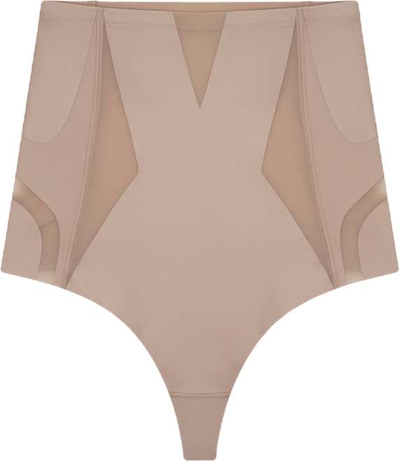 Women's Uplifted Satin Mesh Body Mapped High-Waist Shaper Thong