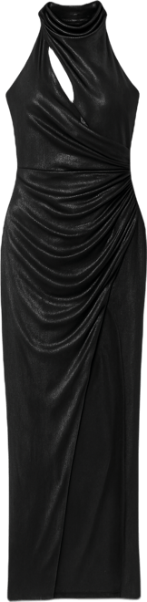 Women's High Neck Sleeveless Metallic High Slit Gown