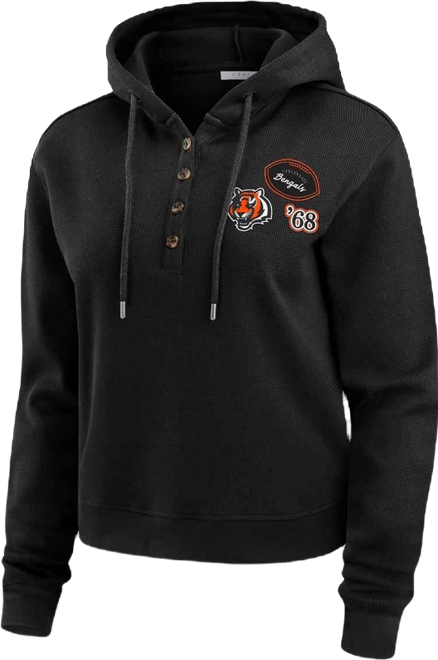 Women's Black Cincinnati Bengals Waffle Hoodie Pullover Top