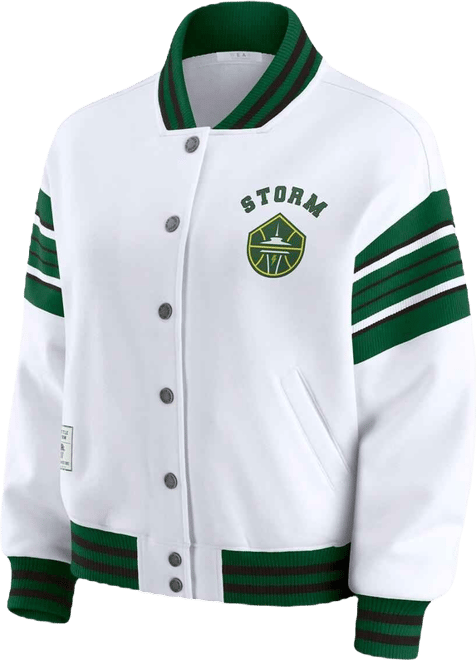 Women's White/Green Seattle Storm Full-Snap Fleece Sweatshirt Jacket