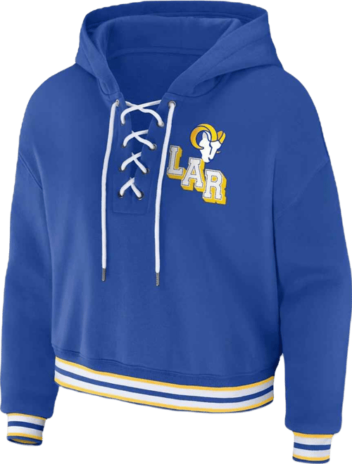 Women's Royal Los Angeles Rams Plus Size Lace-Up Pullover Hoodie