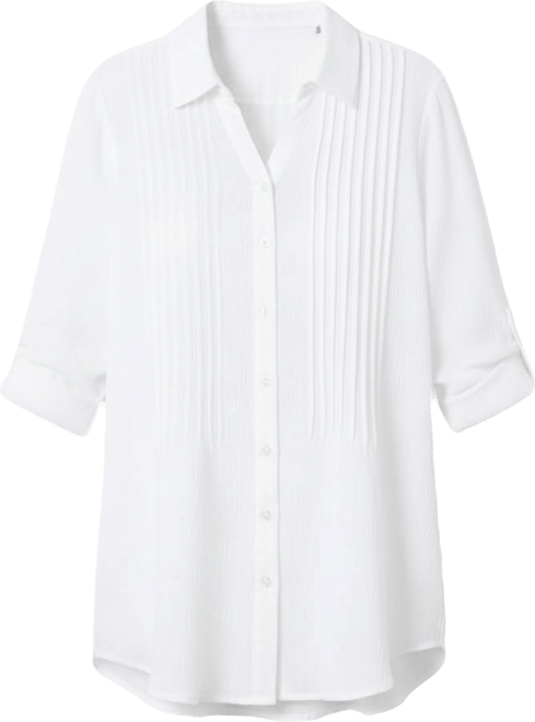 Plus Size Pintucked Button Down Gauze Shirt