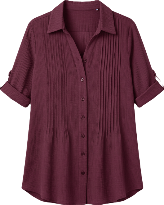 Plus Size Pintucked Button Down Gauze Shirt