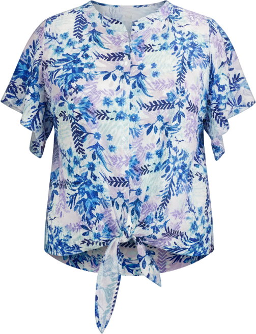 Women's Plus Size Tie Front Scarf Sleeve Blouse