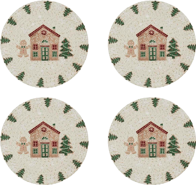 Gingerbread Village Round Braided Placemats, Set of 4