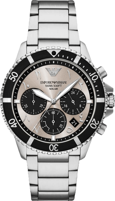 Men's World Explorer Solar-Powered Chronograph Stainless Steel Watch, 43.5mm